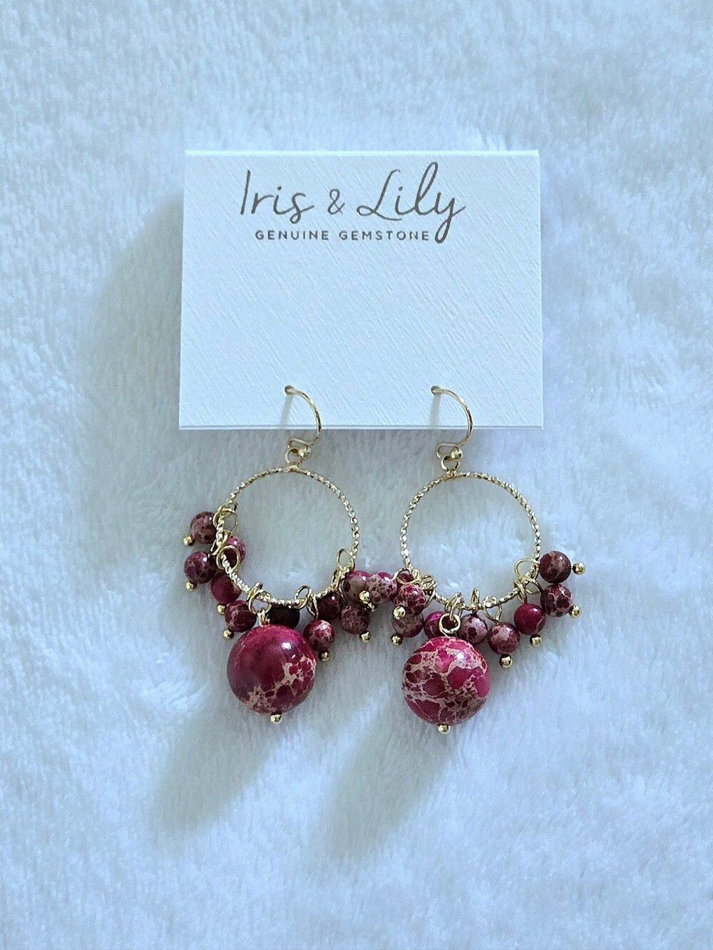 Iris & Lily Speckled Red❤️ Jasper Cluster Dangle Earrings
